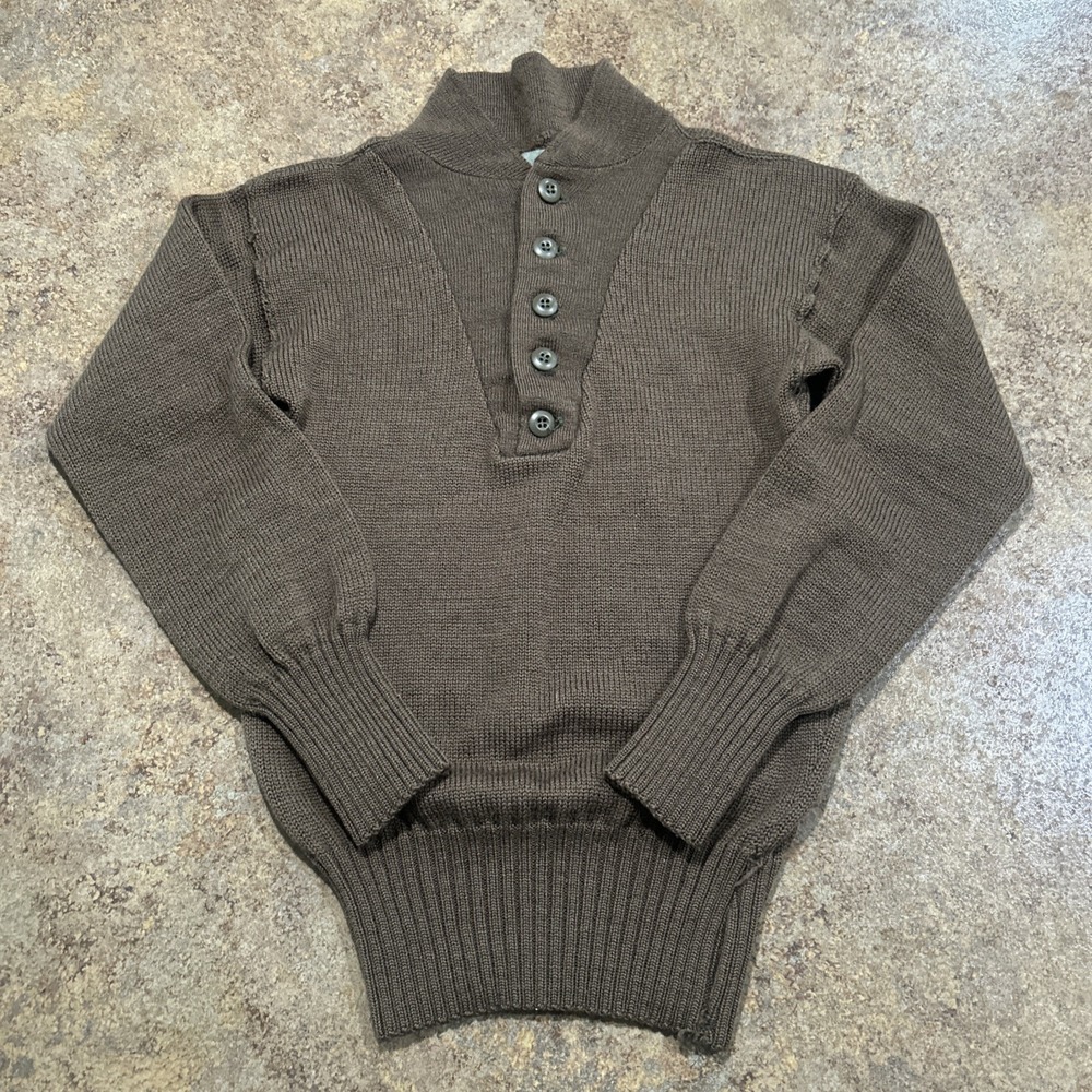 Vintage US Army Sweater Mens Medium Wool Henley OD Pullover Military USA 80s